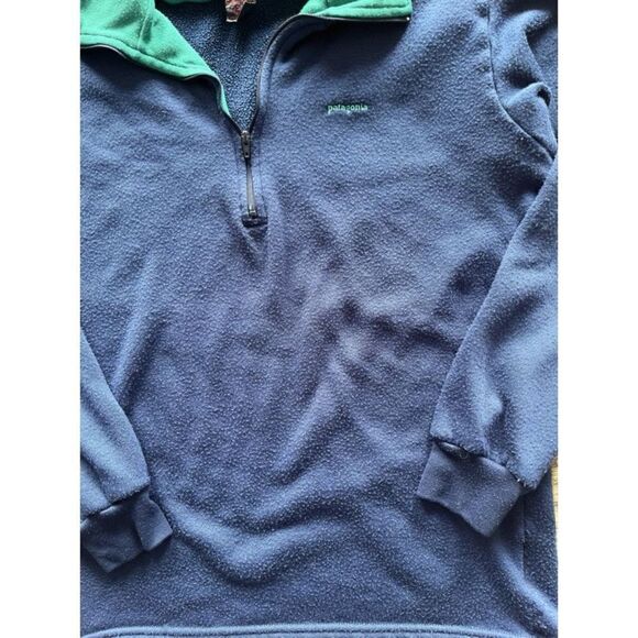 Vintage (80’s) Patagonia Capilene 1/4 zip Blue with green collar women’s small - Picture 3 of 3